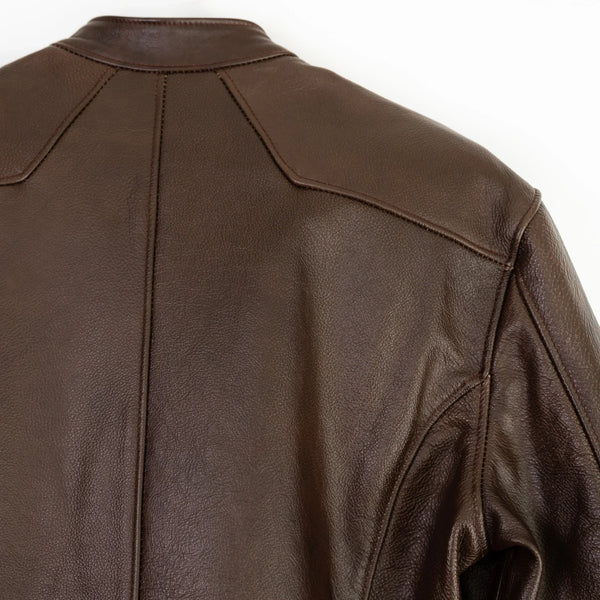 Premium Sierra men’s leather jacket product photo, white backdrop.