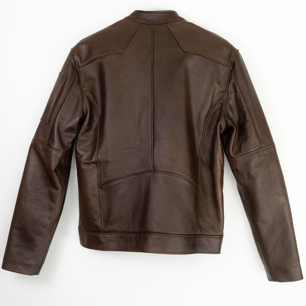 Sierra jacket back view on white background, luxury men’s fashion.