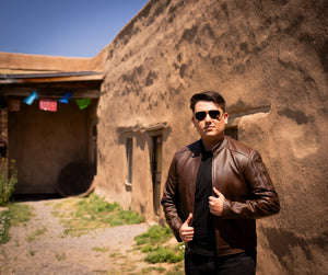 Rugged elegance with Sierra jacket modeled at an hacienda in New Mexico.