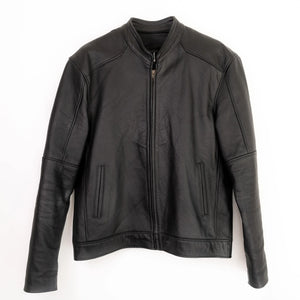 Pedregal sheepskin leather jacket displayed on white background, studio shot.