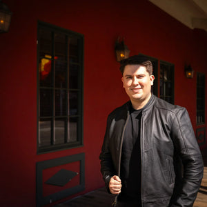 Urban lifestyle shot featuring handcrafted Pedregal men’s jacket.