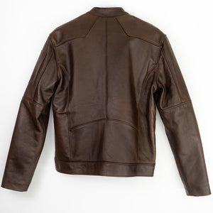 Sierra jacket back view on white background, luxury men’s fashion.