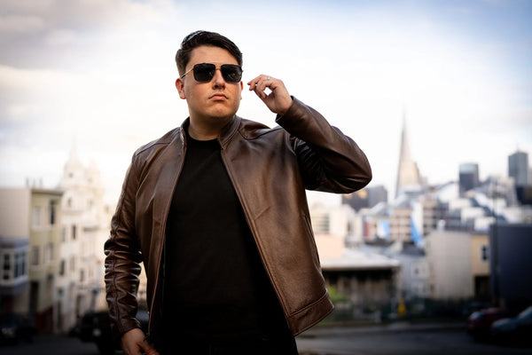 Luxury men’s sheepskin leather jacket with rugged elegance – Sierra model.